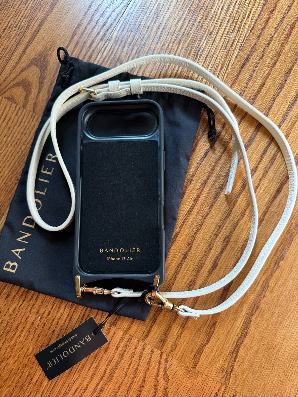 Bandolier iPhone 17 Air Crossbody Ivory Leather Case Strap + screen protectors